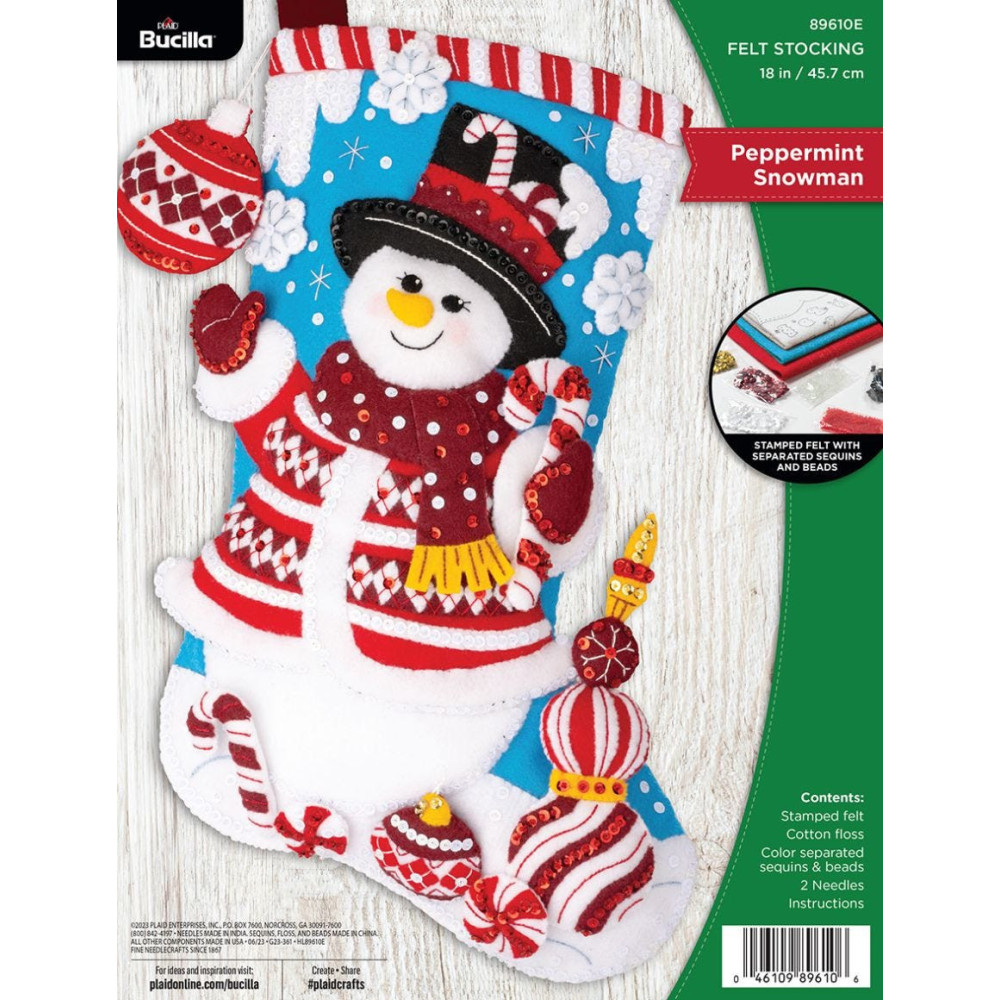 Набор для фетровой аппликации Bucilla ® Seasonal - Войлок - Наборы для чулок - Мятный снеговик - 89610E Набор для фетровой аппликации Bucilla ® Seasonal - Войлок - Наборы для чулок - Мятный снеговик - 89610E
