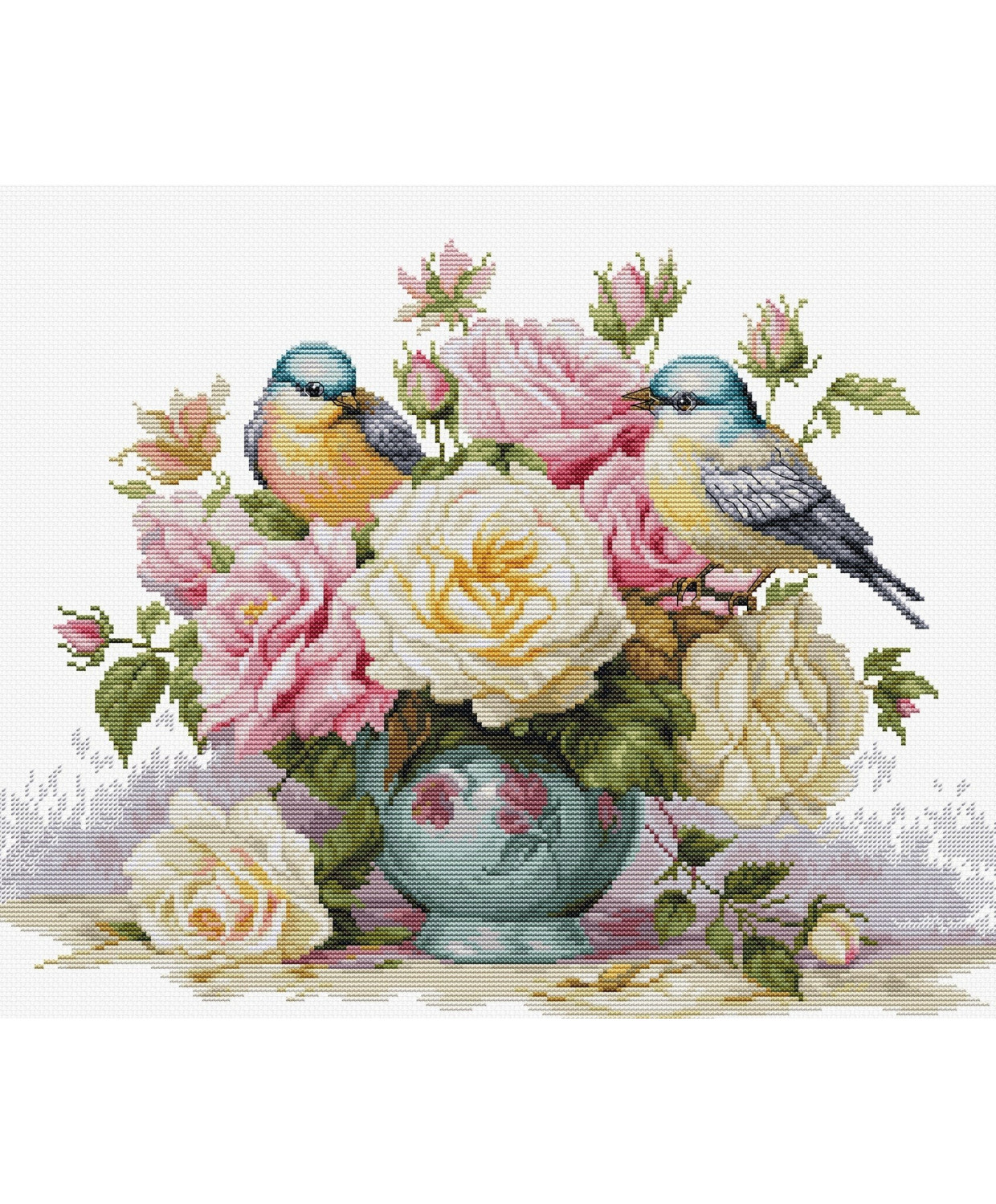 Cross Stitch Kit Luca-S - Vase with Roses and Birds, B7038