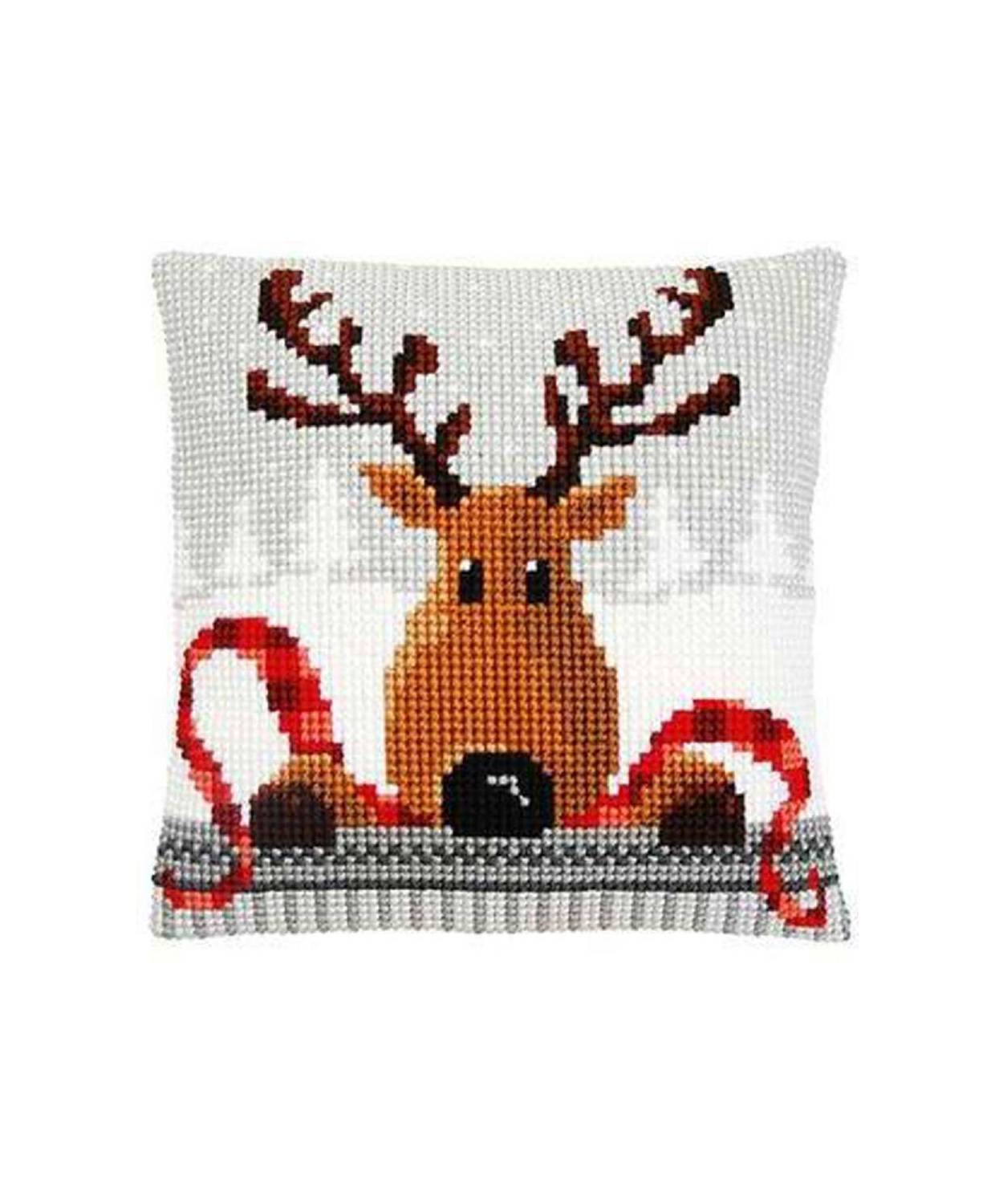 Pillow Embroidery Kit Reindeer with a Red Scarf, Vervaco PN-0148051