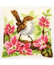 Pillow Embroidery Kit Little bird and pink flowers, Vervaco PN-0148693