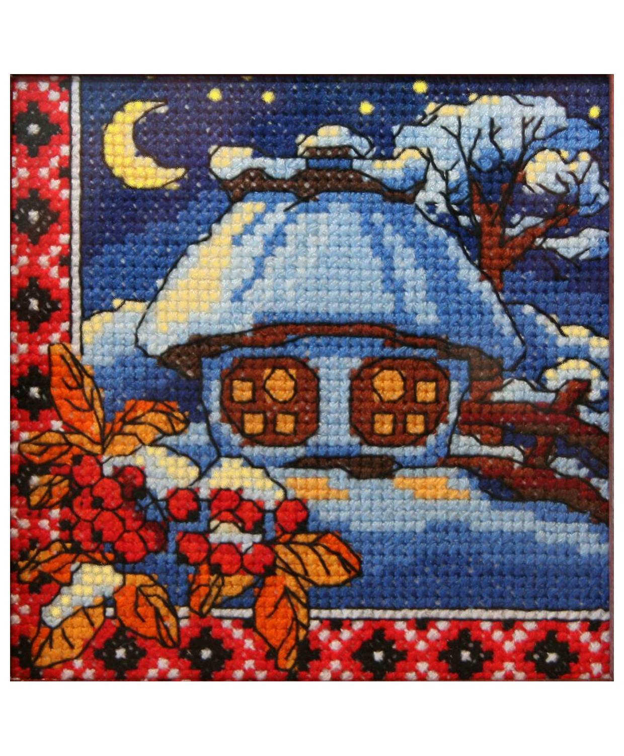 Cross Stitch Kit - Ukraine Hut Winter Night LADY  01272