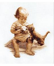 Cross Stitch Kit -Boy and Kitten LADY 01063