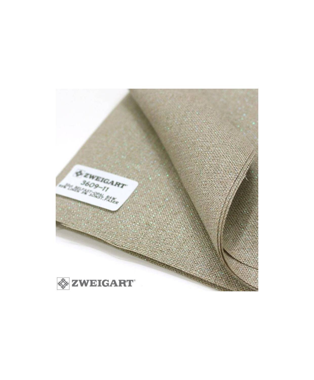 Evenweave Fabric 32ct. Belfast Linen Zweigart 3609/11 linen with green lurex