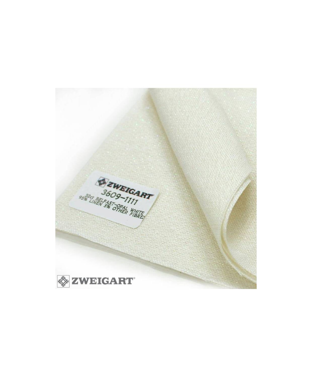 Ткань равномерная 32 ct Belfast Linen Zweigart 3609/1111 белая с радужным металликом