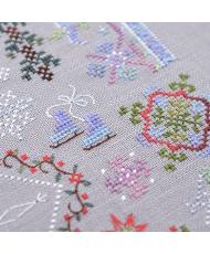 Counted Cross Stitch Winter Symphony sampler Tela-Artis X-025, Evenweave Fabric, hand-dyed DMC muslin, melange