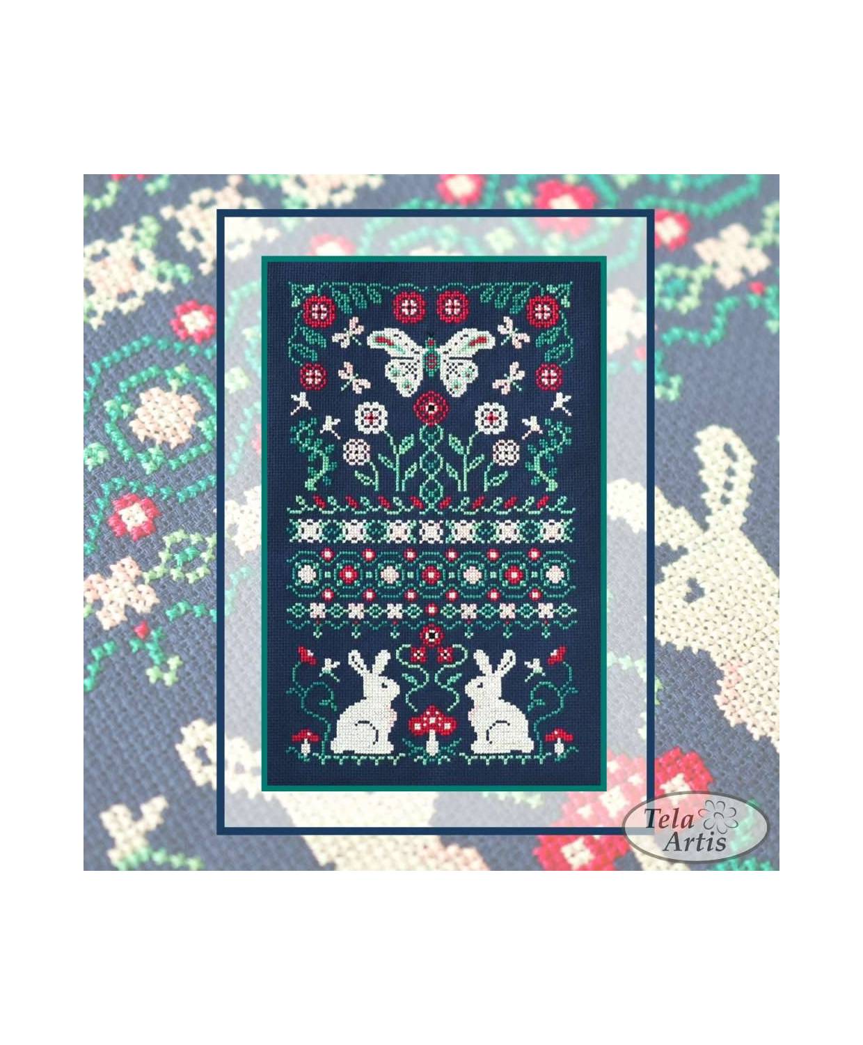 Premium Counted Cross Stitch Kit Sampler Summer Night Tela-Artis X-035, 16Ct., hand-dyed DMC muline, melange