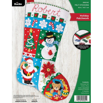 Набор для фетровой аппликации Bucilla  Seasonal - Felt - Stocking Kits - Holiday Patchwork - 89604E