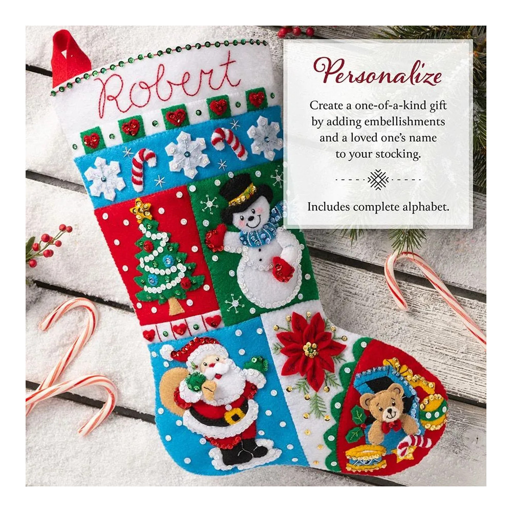 Набір для фетрової аплікації Bucilla  Seasonal - Felt - Stocking Kits - Holiday Patchwork - 89604E