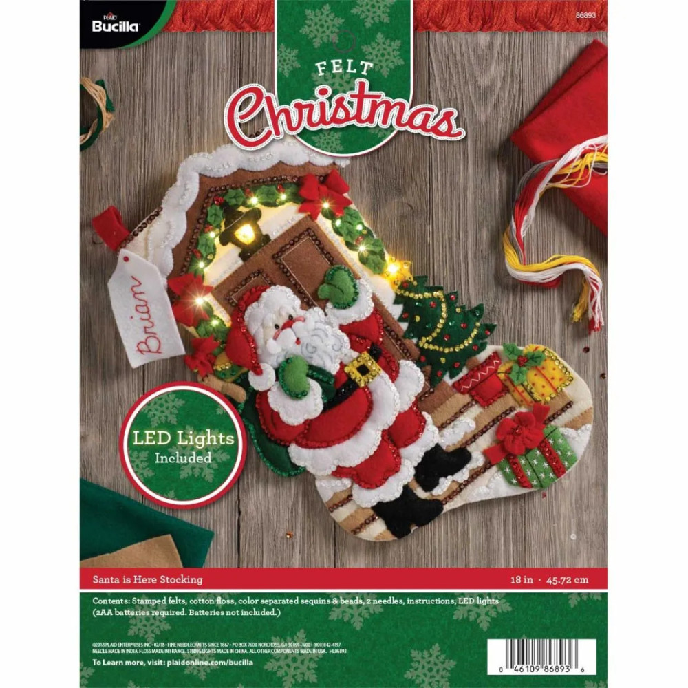 Набор для фетровой аппликации Bucilla Seasonal - Santa is Here with Lights - 86893 Набор для фетровой аппликации Bucilla Seasonal - Santa is Here with Lights - 86893