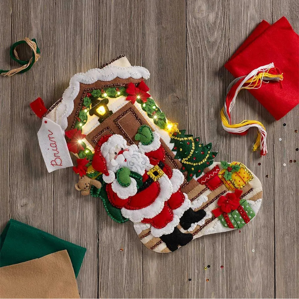 Bucilla ® Seasonal - Felt - Stocking Kits - Santa is Here with Lights - 86893