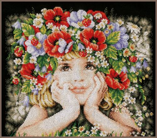 Набор для вышивки крестом Girl with flowers (Девушка с цветами) Lanarte PN-0156698