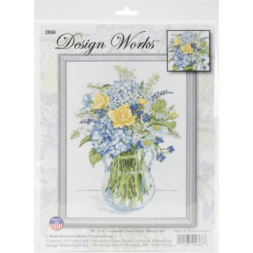 Набір для вишивки хрестиком Blue & Yellow Floral Design Works 2866 фото 2